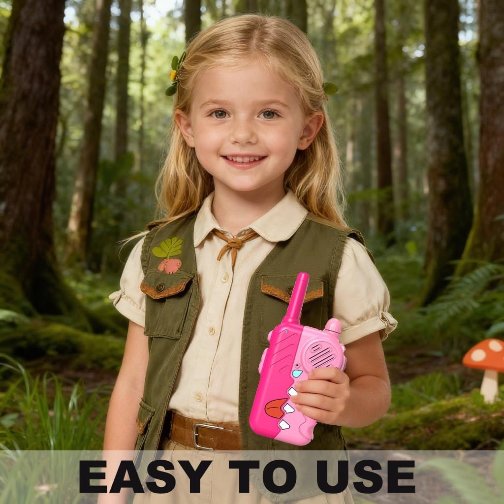 Walkie Talkies for Kids 2 Pack, 2200m Long Range Indoor and Outdoor Intercom, Built-in Flashlight, Girls Birthday Gifts, Outdoor Play, Family Games(Pink)