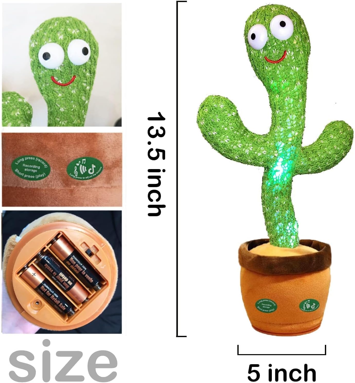 Pbooo Dancing Talking Cactus Mimicking Toy,Talking Repeat Singing Sunny Cactus Toy 120 Pcs Songs for Baby 15S Record Your Sound Sing+Dancing+Recording+LED