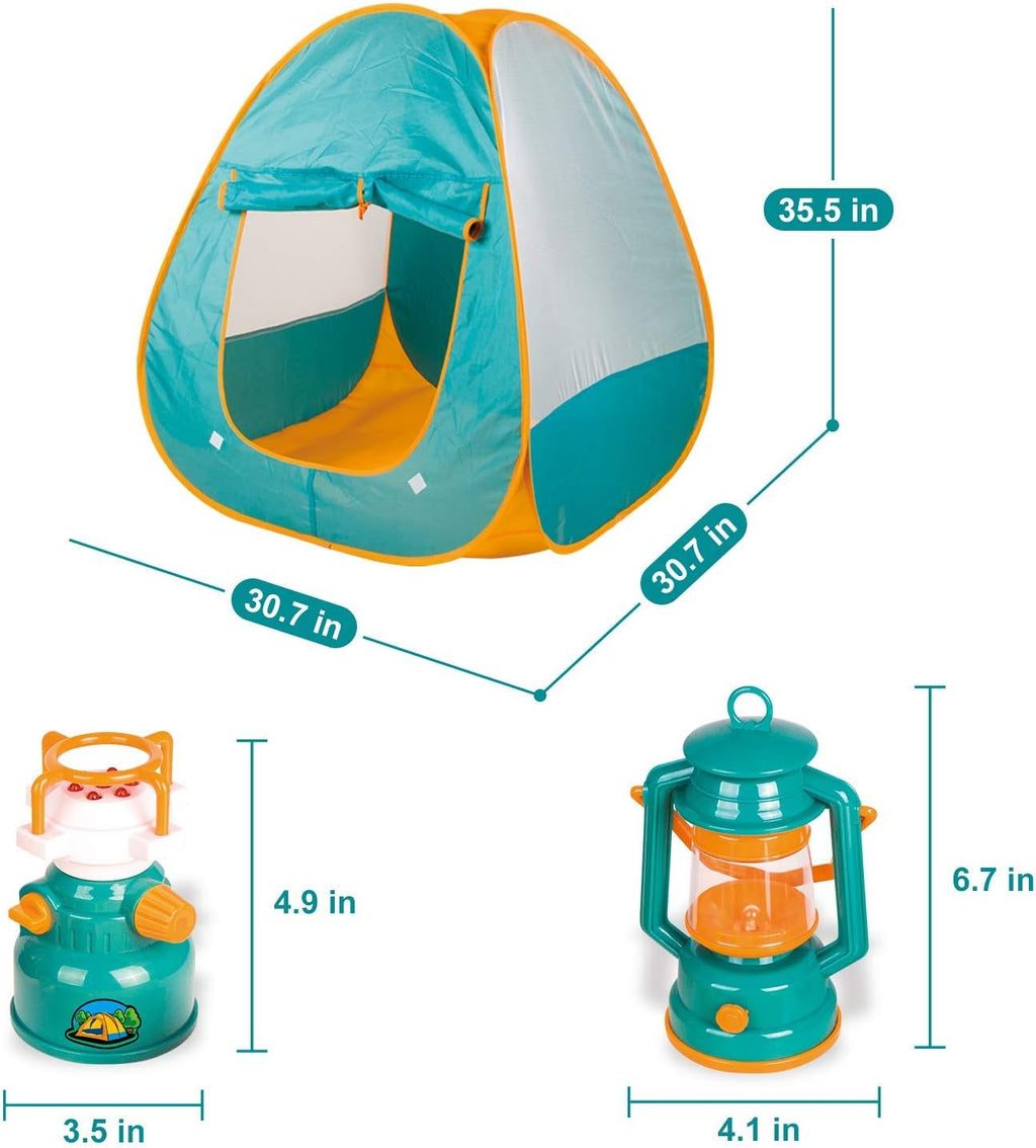 FUN LITTLE TOYS Pop Up Play Tent with Camping Gear and Tools Set, Outdoor Toys for Kids