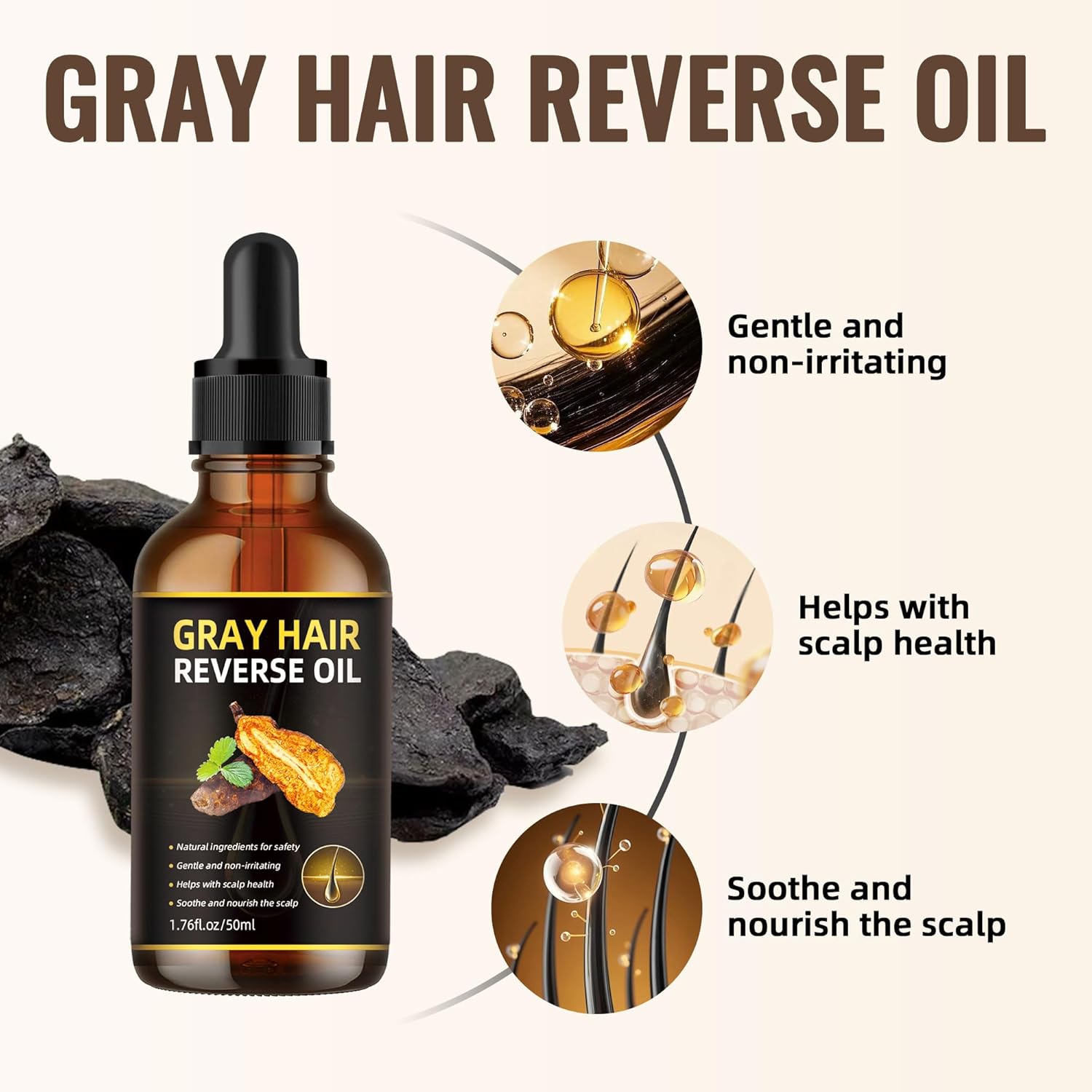 Natural Gray Hair Reverse Serum Oil, Usman Grass Polygonum Multiflorum Essential for Men & Women Scalp Care, Cover Grey and Restore Natural Black Hair Darkening Conditioner Usma Essence