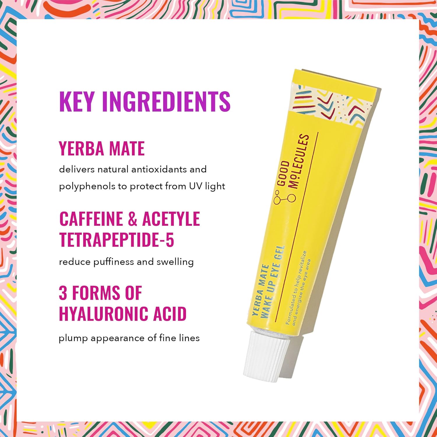 Good Molecules Yerba Mate Wake Up Eye Gel - Hydrating Under Eye Gel Cream with Hyaluronic Acid and Caffeine - Target Dark Circles and Puffiness - Skin Care for Face
