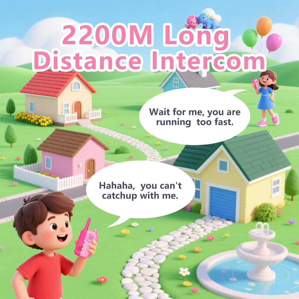 Walkie Talkies for Kids 2 Pack, 2200m Long Range Indoor and Outdoor Intercom, Built-in Flashlight, Girls Birthday Gifts, Outdoor Play, Family Games(Pink)