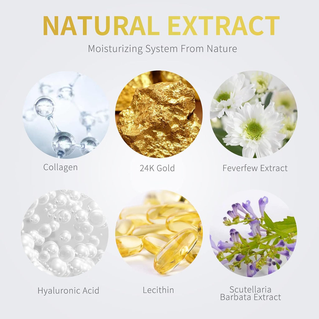 24K Gold Under Eye Patches - 60 Pack for Puffy Eyes, Dark Circles, Bags & Wrinkles with Collagen & Hyaluronic Acid