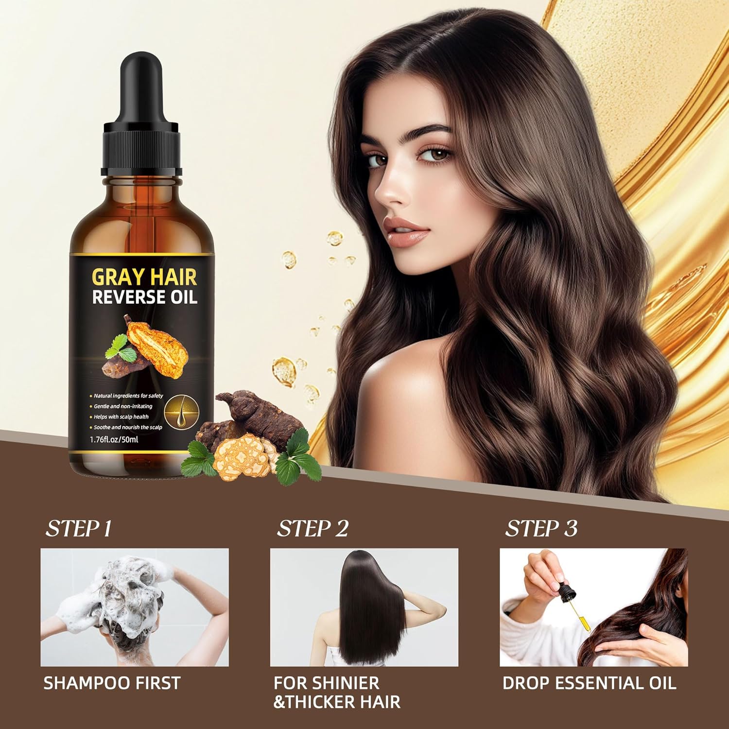Natural Gray Hair Reverse Serum Oil, Usman Grass Polygonum Multiflorum Essential for Men & Women Scalp Care, Cover Grey and Restore Natural Black Hair Darkening Conditioner Usma Essence