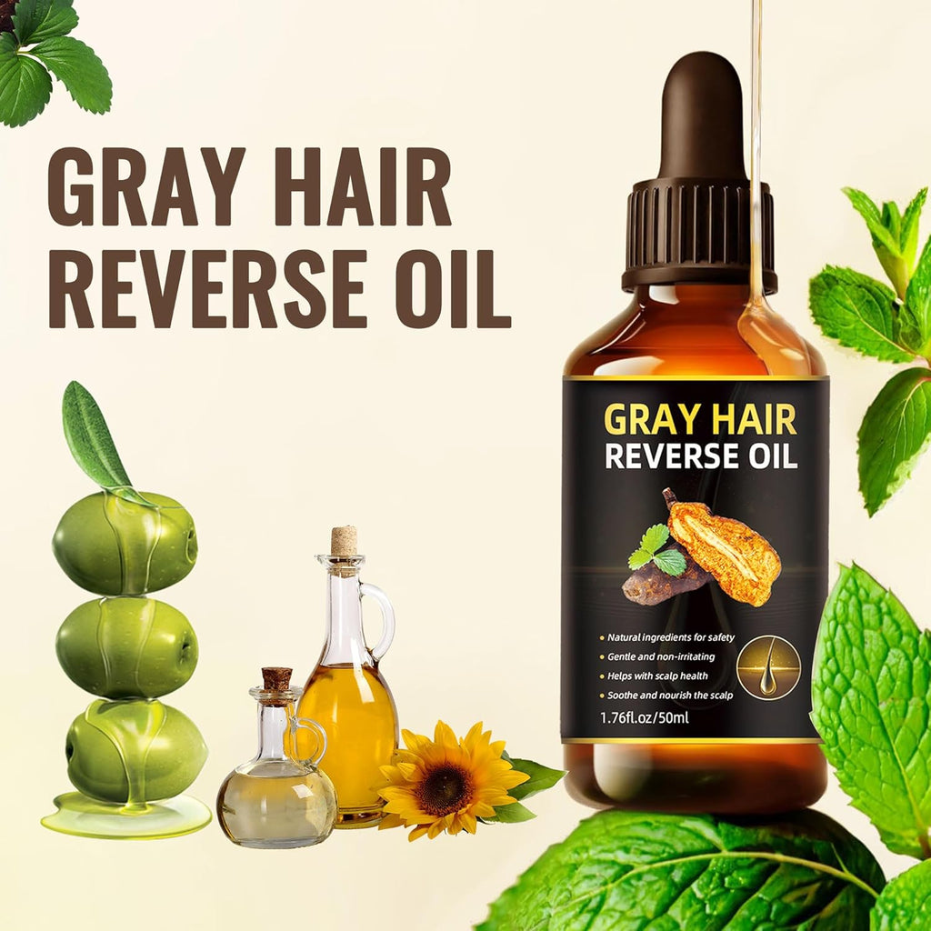 Natural Gray Hair Reverse Serum Oil, Usman Grass Polygonum Multiflorum Essential for Men & Women Scalp Care, Cover Grey and Restore Natural Black Hair Darkening Conditioner Usma Essence