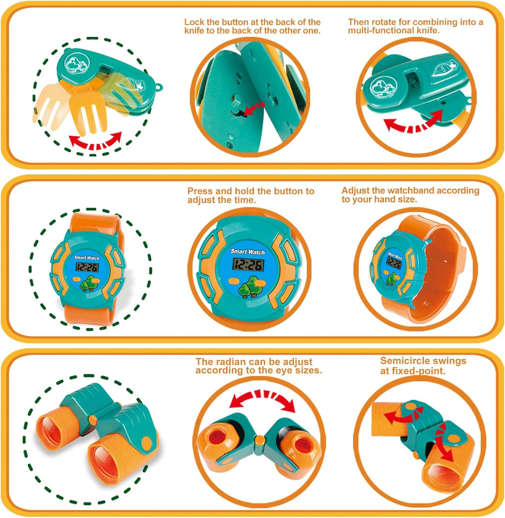 FUN LITTLE TOYS Pop Up Play Tent with Camping Gear and Tools Set, Outdoor Toys for Kids